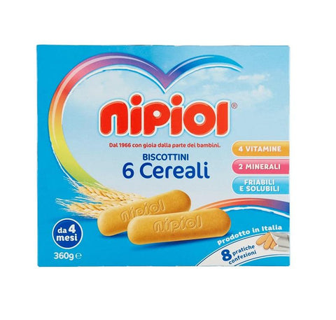Nipiol Biscottini 6 Cereali kids cereals biscuits mega pack 6x360g - Italian Gourmet UK