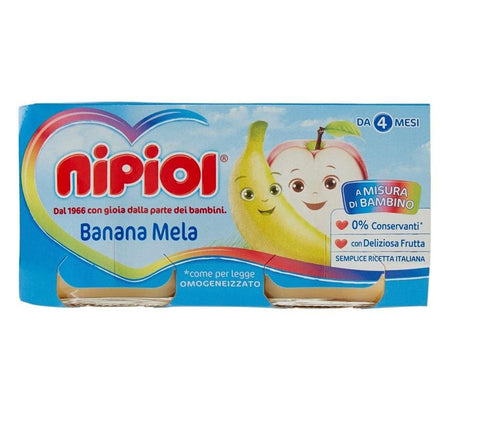 Nipiol Banana Mela gluten-free Banana & Apple Homogenized from 4 months 160g - Italian Gourmet UK