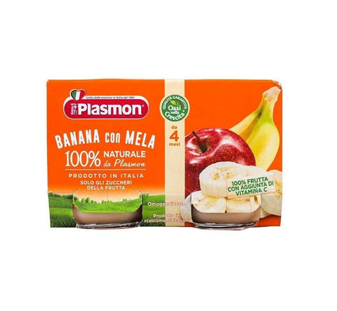 Plasmon Banana con Mela Homogenized Apple & Banana from 4 Months 6x2x104g - Italian Gourmet UK