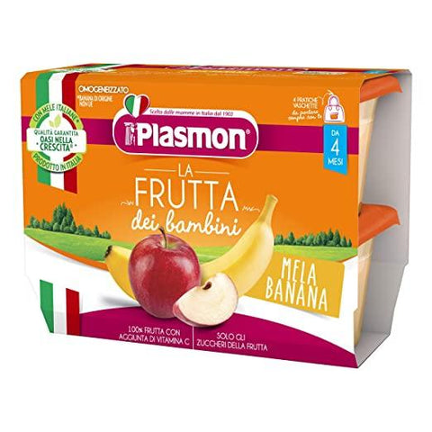 Plasmon La Frutta dei Bambini Mela e Banana Apple and Banana (4 x 100g) from 4 months - Italian Gourmet UK