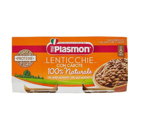 Plasmon Lenticchie e carote Homogenized lentils & Carrots from 8 Months 2x80g - Italian Gourmet UK