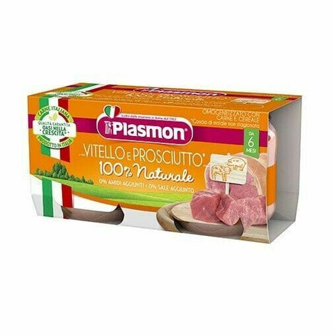 Plasmon Vitello e prosciutto homogenized Veal-Cooked Ham Meal Puree (2X80g) - Italian Gourmet UK