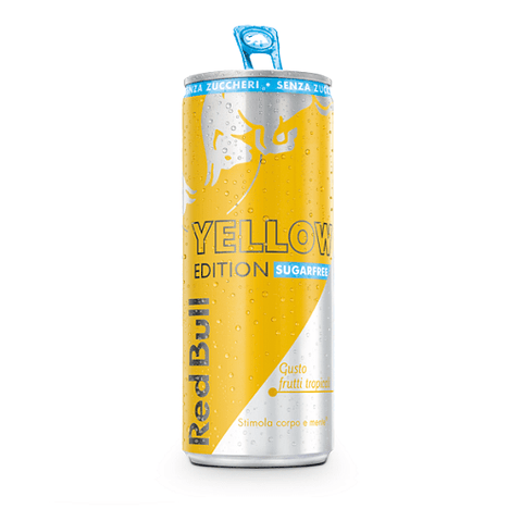 Red Bull Frutti Tropical Yellow Edition tropical fruits sugar-free 250ml disposable cans - Italian Gourmet UK