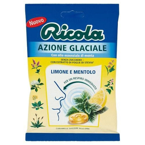 Ricola Azione Glaciale Limone e Mentolo Lemon and Menthol Sweets 70g - Italian Gourmet UK