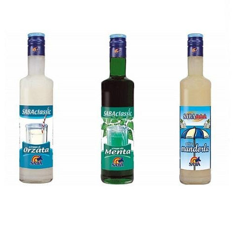 Test package Saba syrup mint syrup almond syrup orzata syrup (3 x 500ml) - Italian Gourmet UK