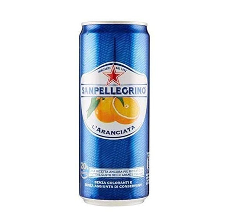 San Pellegrino Aranciata Italian soft drink 33cl disposable cans - Italian Gourmet UK