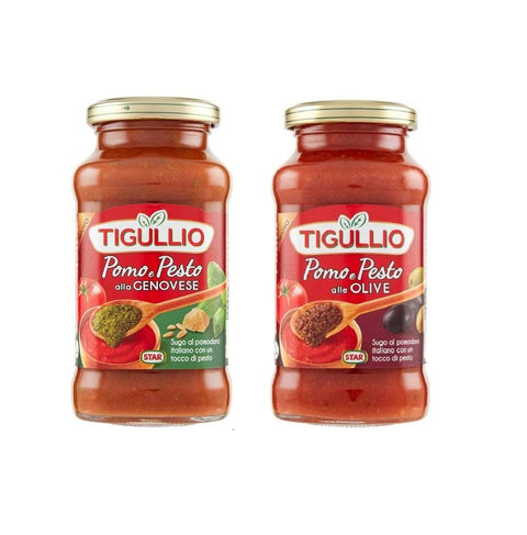 Test pack Star Tigullio Pomo e Pesto alla Genovese &Olive tomato sauce 2x300g - Italian Gourmet UK
