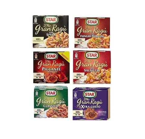 Star Ready-to-eat sauce NEW Test Pack Star Il mio gran Ragù sauces ready to eat (6x2x180g) Classico Funghi Porcini Piccante Salsiccia Extra Gusto Speck 8000050021569