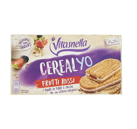 Vitasnella Cereal Yo Frutti Rossi red Fruits Biscuits mega pack 6x253g - Italian Gourmet UK